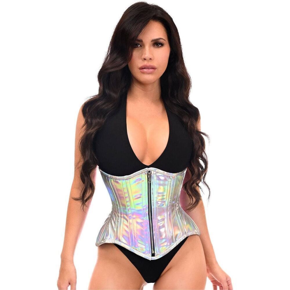 Top Drawer by Daisy Corsets Silver Holo Double Steel Boned Underbust Waist Cinch - Picture 8 of 11